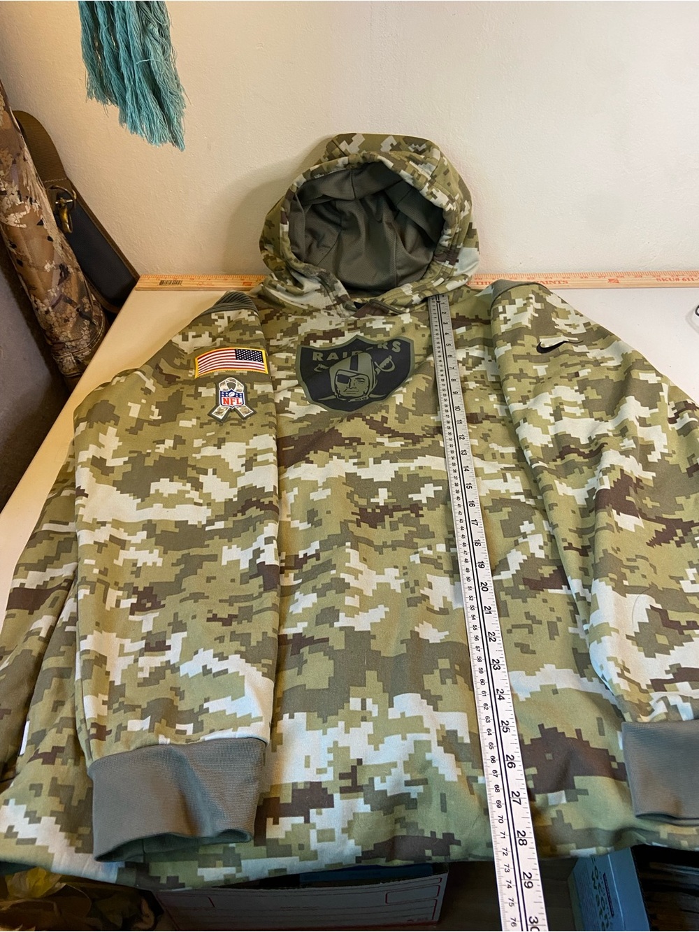 Oakland Raiders Nike Dri-Fit Camo Hooded Pullover in Green and Brown